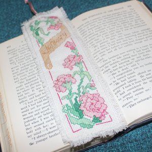Bookmark JANUARY- CARNATION Hand Stitched Flower of the Month Bookmark